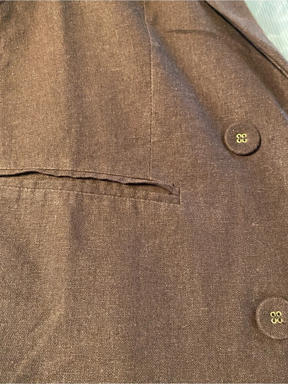 Tahari Linen Brown open Double-Breasted Women's Blazer